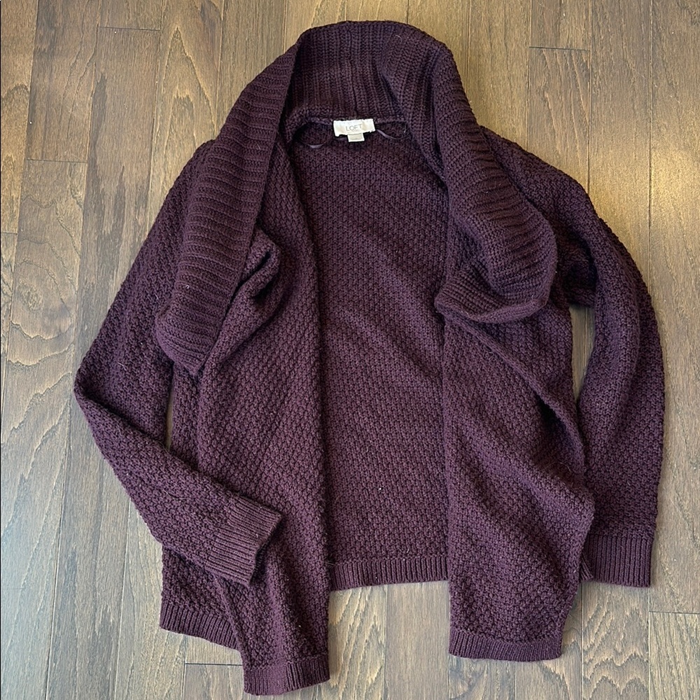 Loft Plum Open Front Chunky Knit Cardigan